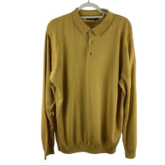 Paul Fredrick Gold Color Polo Sweater Silk Cotton Cashmere - Picture 1 of 5